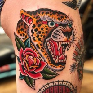 Jumpstart into tattoo world with traditional jaguar tattoo 2