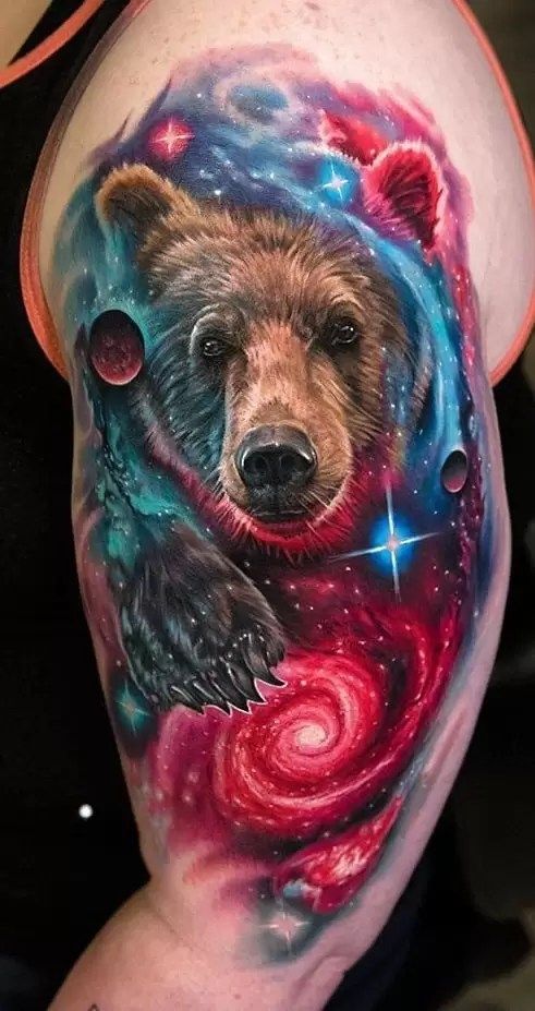 Shoulder bear tattoo