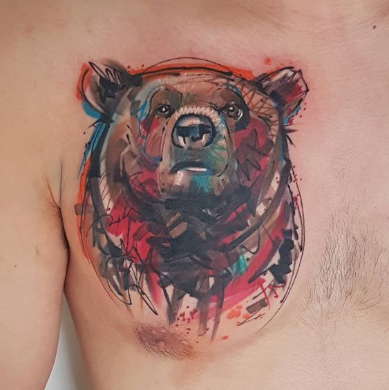 Chest bear tattoo