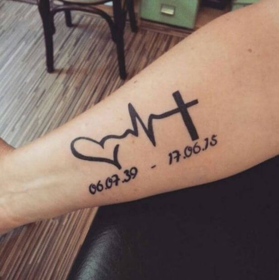 Forearm Heart - heartbeat - cross tattoo