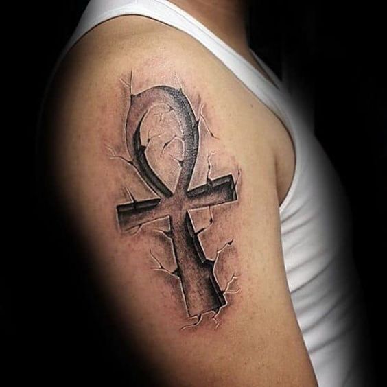 Shoulder Ankh tattoo for men