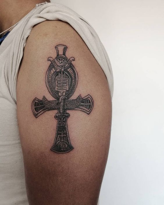 Shoulder Ankh tattoo for men