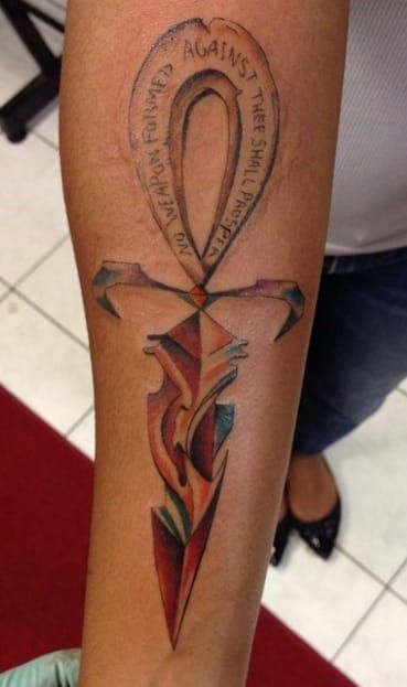 Forearm Ankh tattoo for women