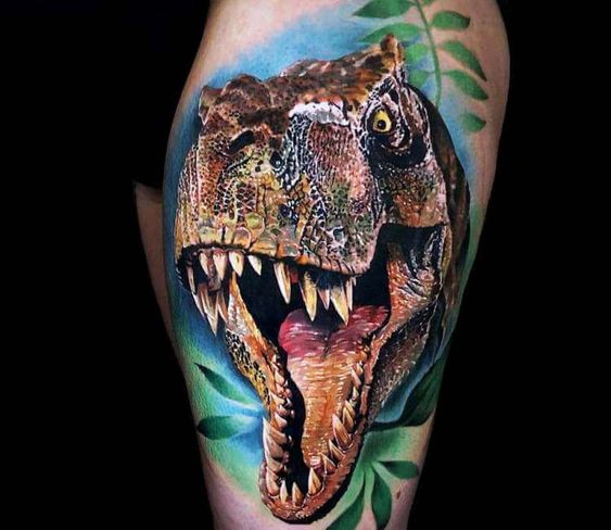 T-rex thigh tattoo