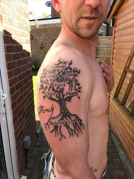 Shoulder family tree tattoo
