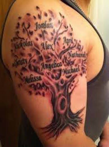 Shoulder family tree tattoo