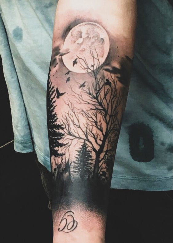 Forearm Night Forest tattoo
