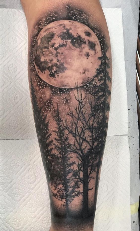 Night Forest calf tattoo
