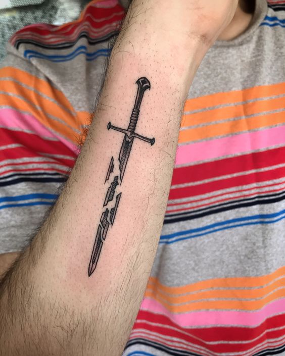 Forearm broken sword tattoo
