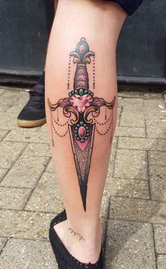Calf dagger tattoo
