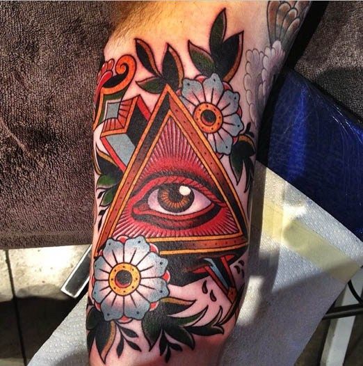 All seeing eye tattoo on the leg