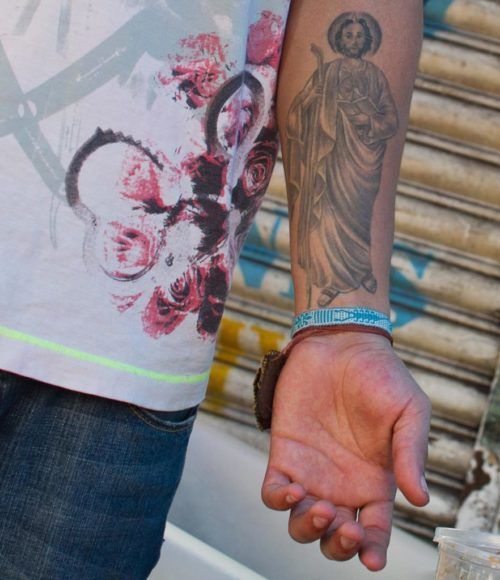 Forearm San Judas tattoo