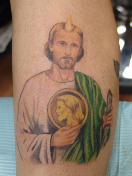 Forearm San Judas color tattoo