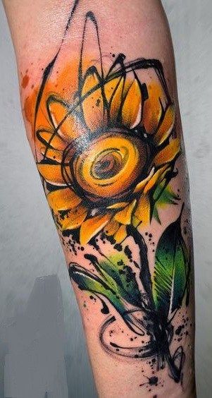 Forearm watercolor Sunflower tattoo 