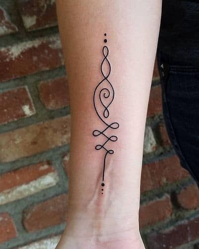 Forearm Unalome tattoo