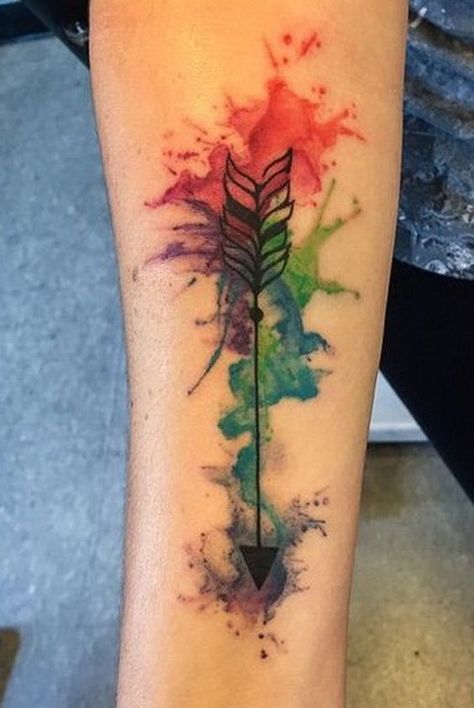 Watercolor forearm Arrow tattoo