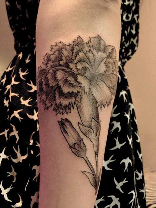 Black Carnation forearm tattoo