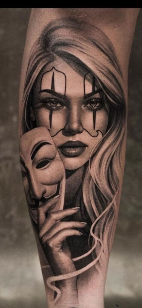 Chicano tattoo with masks