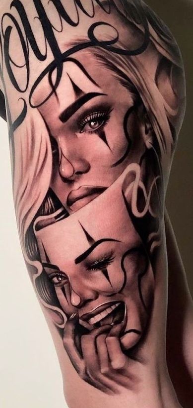 Chicano tattoo with masks