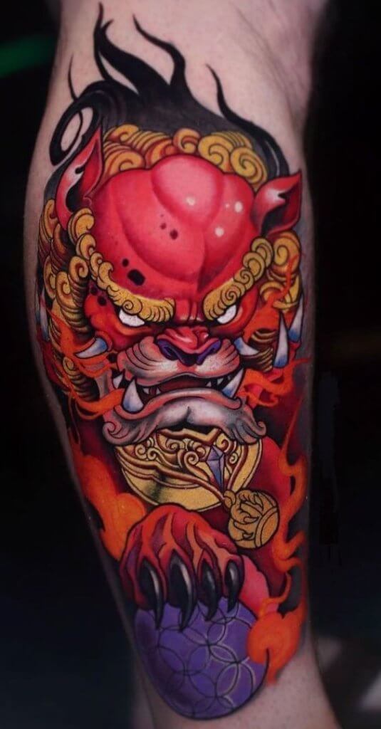 Color forearm Foo dog tattoo