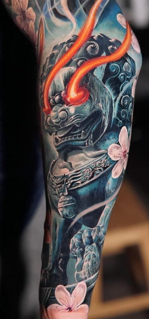Color forearm Foo dog tattoo