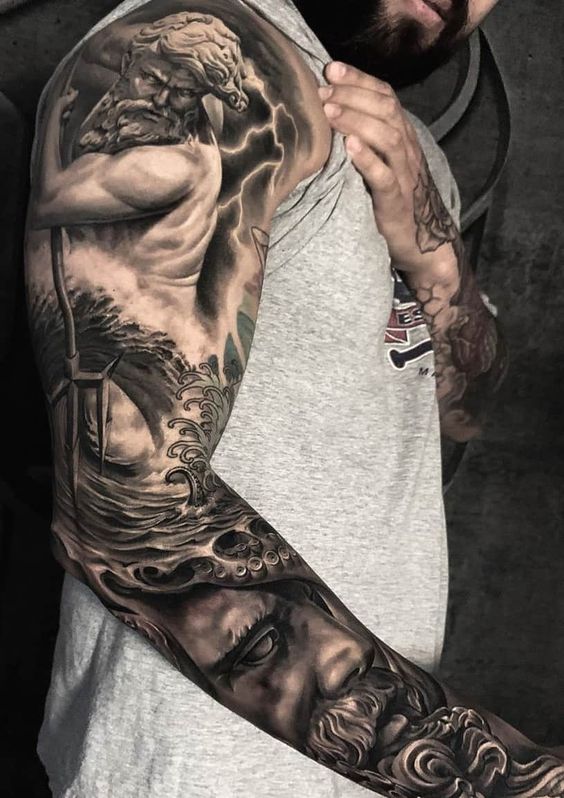 Poseidon sleeve tattoo