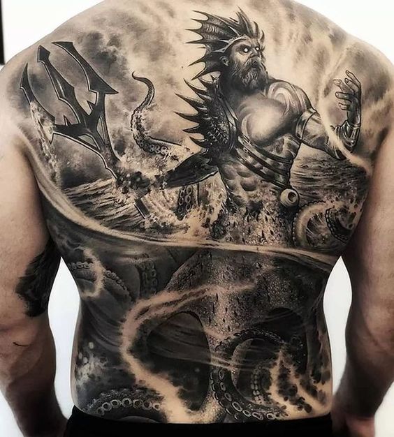 Poseidon back tattoo