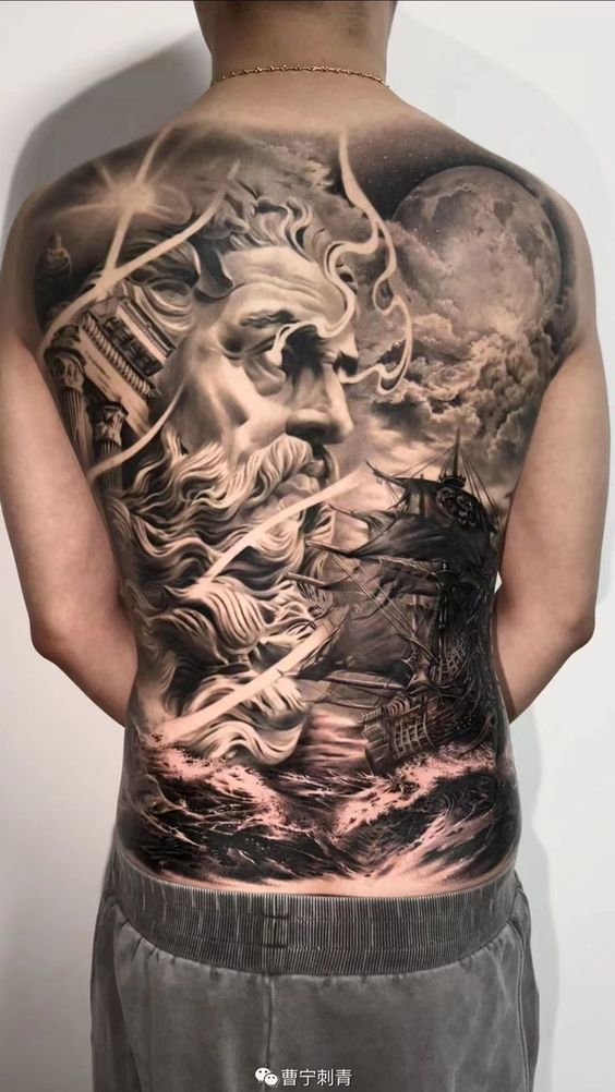 Poseidon back tattoo
