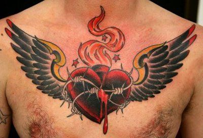 Chest barbwire tattoo design emphasizing its symbolism of strength and resilience.