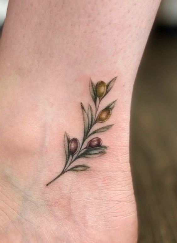 Ankle olive branch tattoo