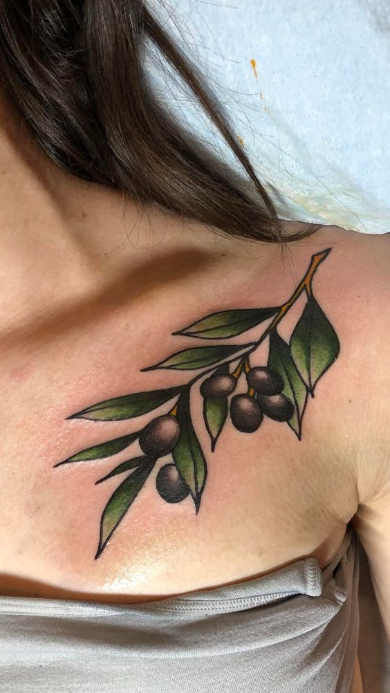 Shoulder olive branch tattoo