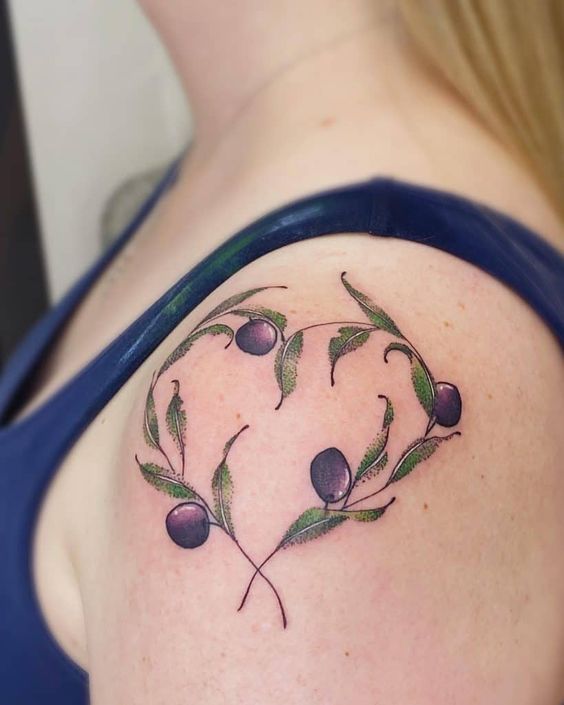 Shoulder olive branch tattoo