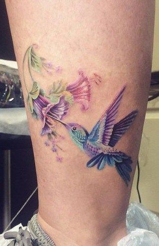 Color calf hummingbird tattoo