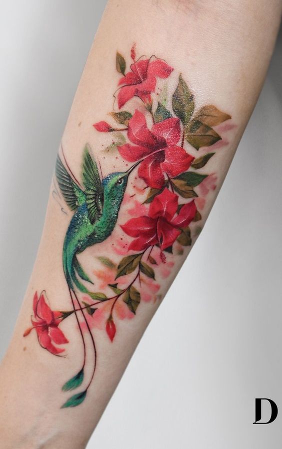 Color forearm hummingbird tattoo