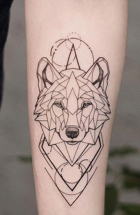 Geometric forearm wolf tattoo