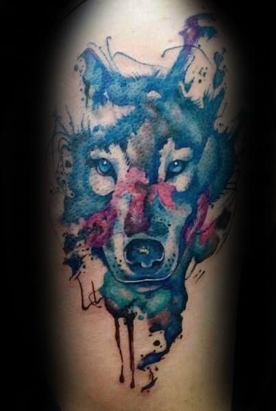 Watercolor wolf tattoo