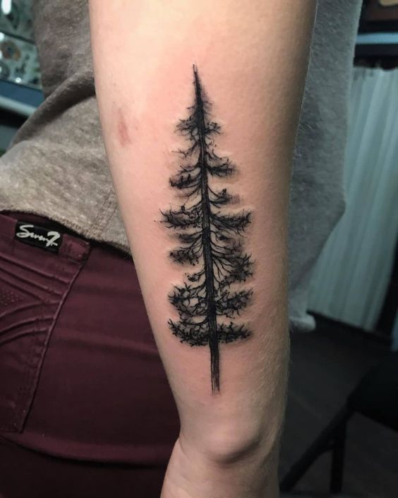 Pine tree forearm tattoo