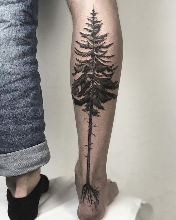 Pine tree calf tattoo