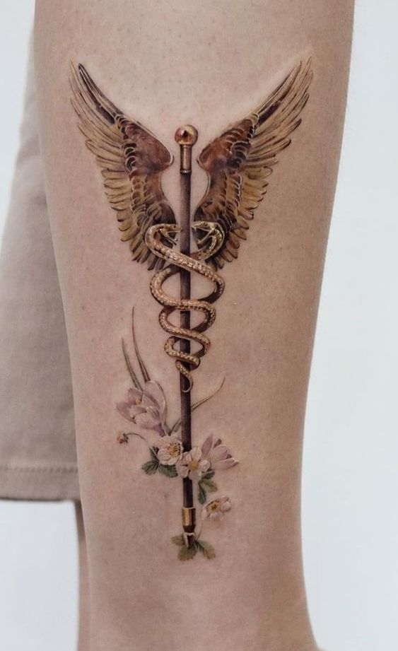 Caduceus tattoo as medical symbol on your body