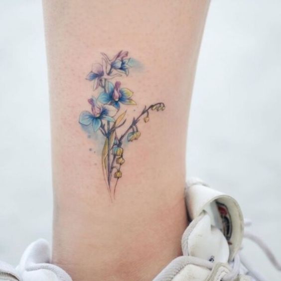 Ankle blue Larkspur tattoo