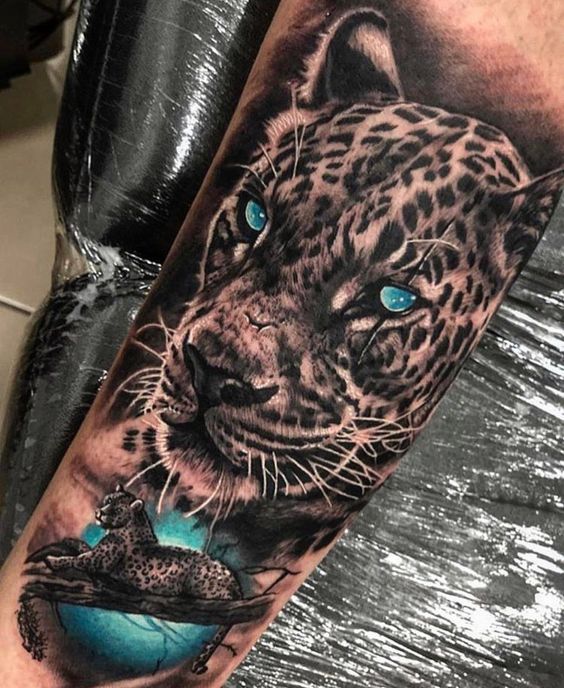 realistic Jaguar tattoo on forearm