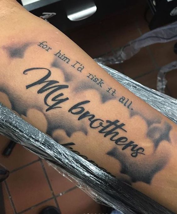 Forearm "my brothers keeper" tattoo