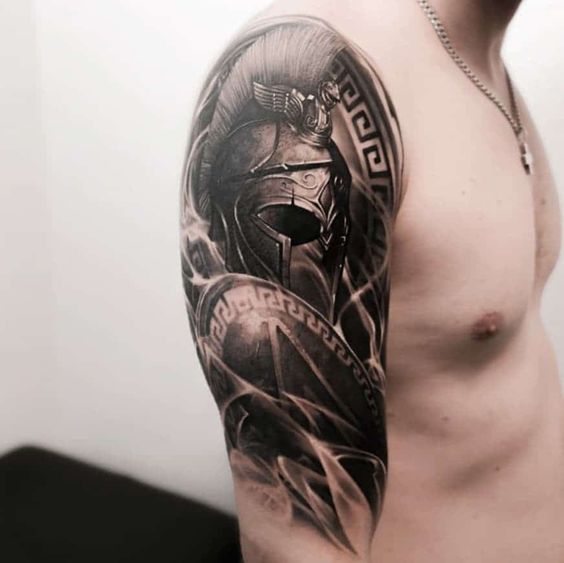 Spartan helmet shoulder tattoo: Unleash your inner warrior with this 15 ideas