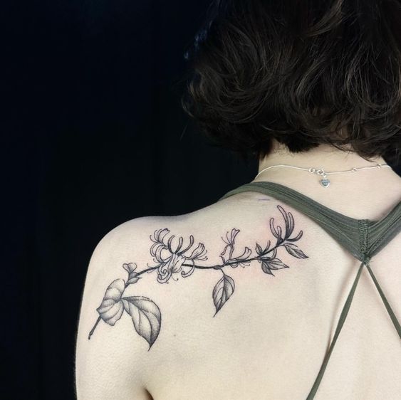 Black and White Honeysuckle Tattoo Ideas: Timeless Beauty