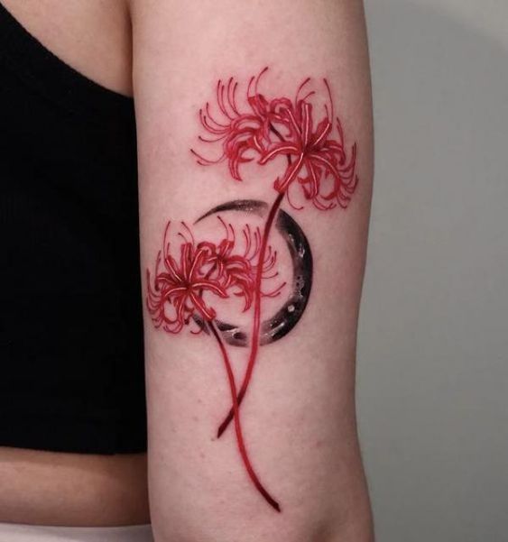 Arm Spider Lily with moon tattoo
