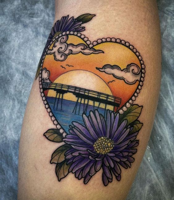 Meaning of Aster flower heart tattoo