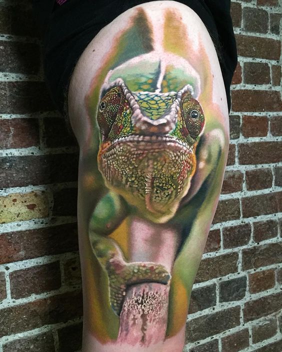 Meaning of Chameleon Tattoos Get Inspired with thigh tattoo