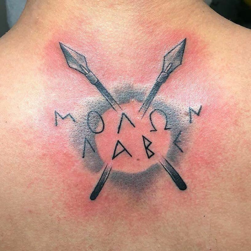 Molon Labe Tattoo with spears