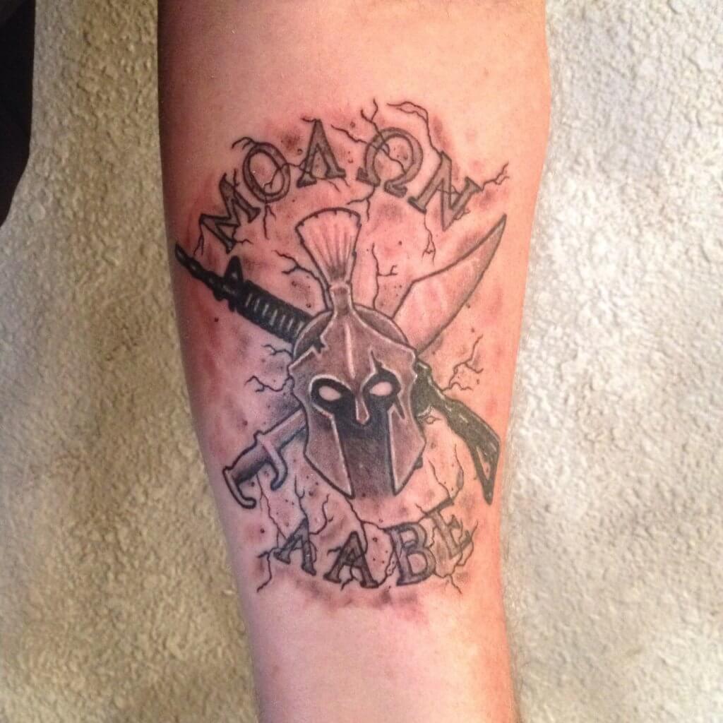 Molon Labe Tattoo with sword and gun