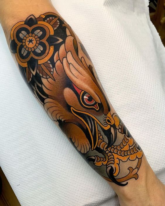 Neo traditional eagle tattoo on forearm